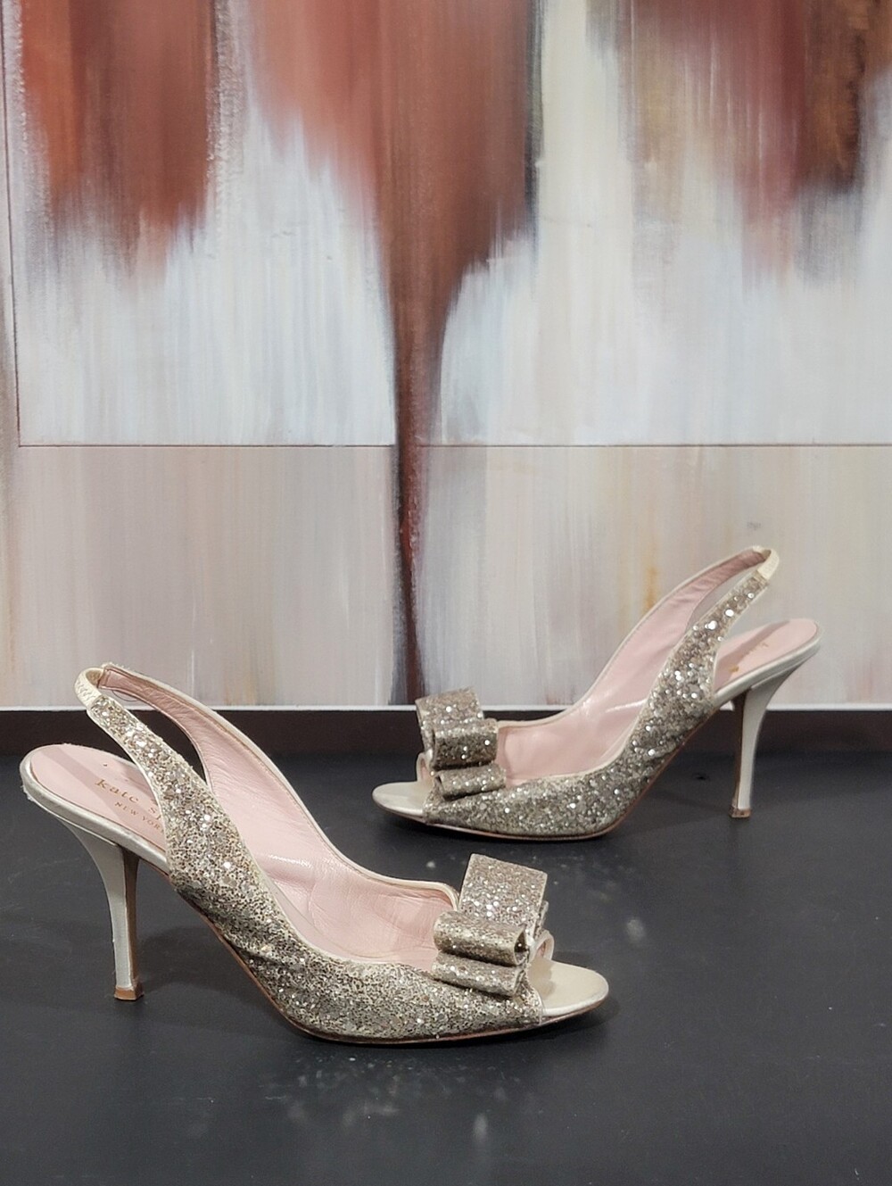 Kate Spade New York 'Charm' Glitter Slingback Heels Size 7 B Rare Vtg